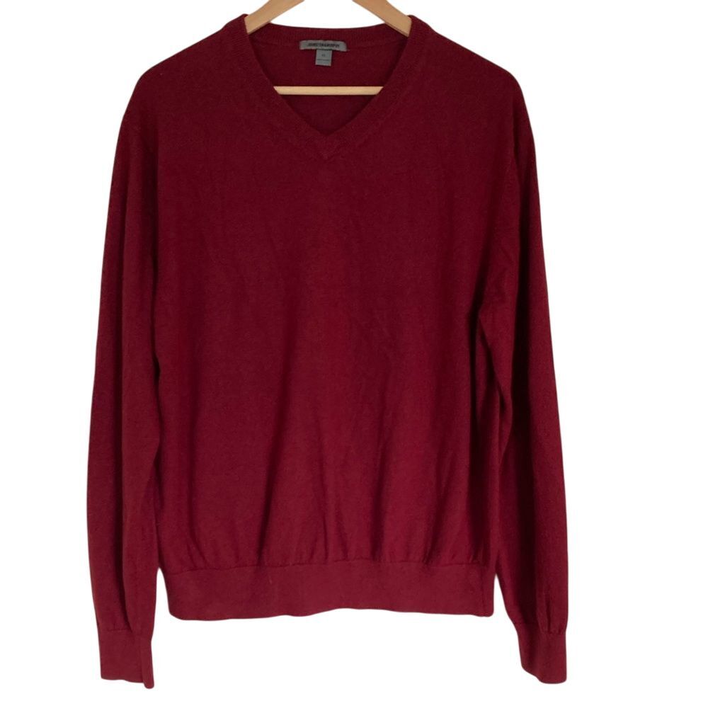 Johnston & Murphy Mens Silk Blend V Neck‎ Sweater Red XL Long Sleeve Lightweight